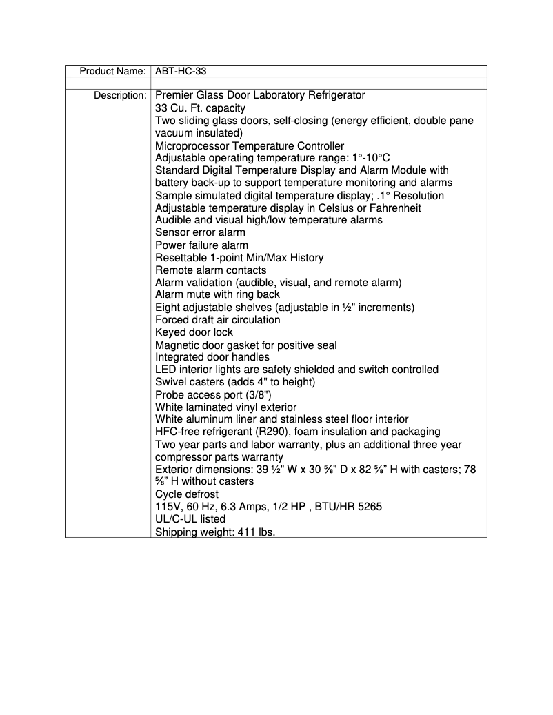 Page 1 de la notice Manuel utilisateur American BioTech Supply ABT-HC-33