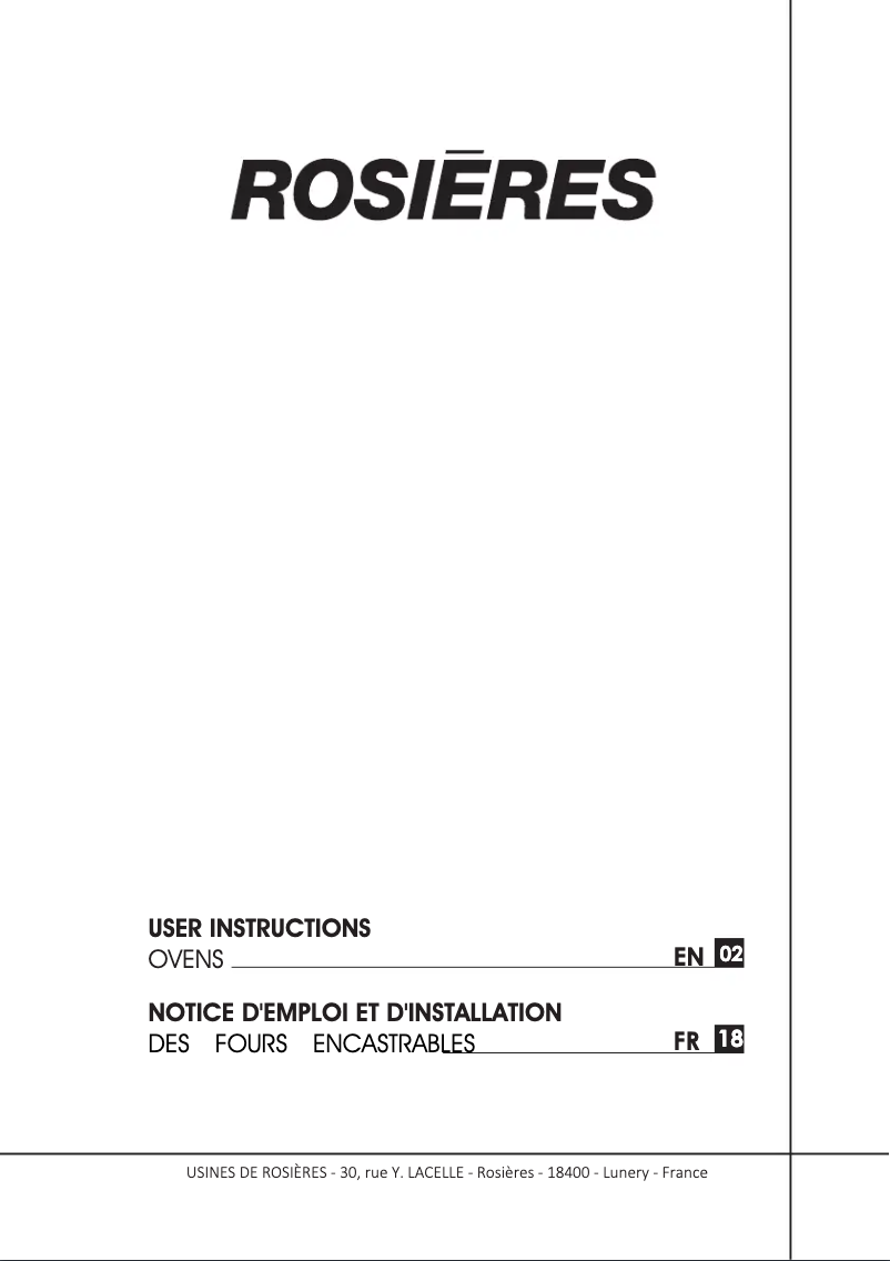 Page 1 de la notice Manuel utilisateur Rosieres RFVS 77