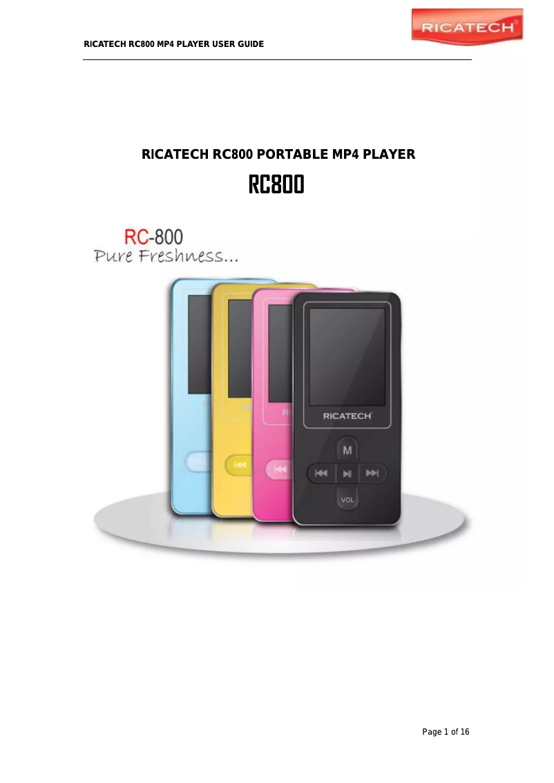 Page 1 de la notice Manuel utilisateur Ricatech RC-800