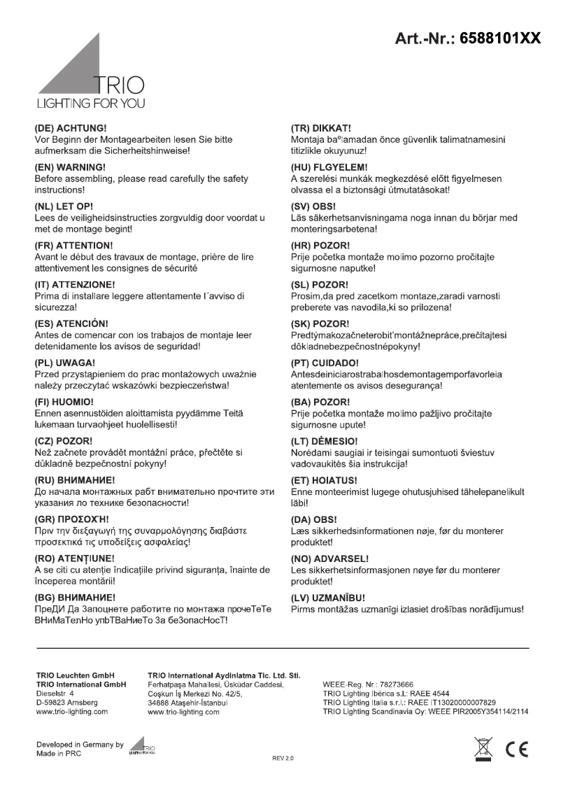 Page 1 de la notice Manuel utilisateur Trio Lighting Imara 658810101