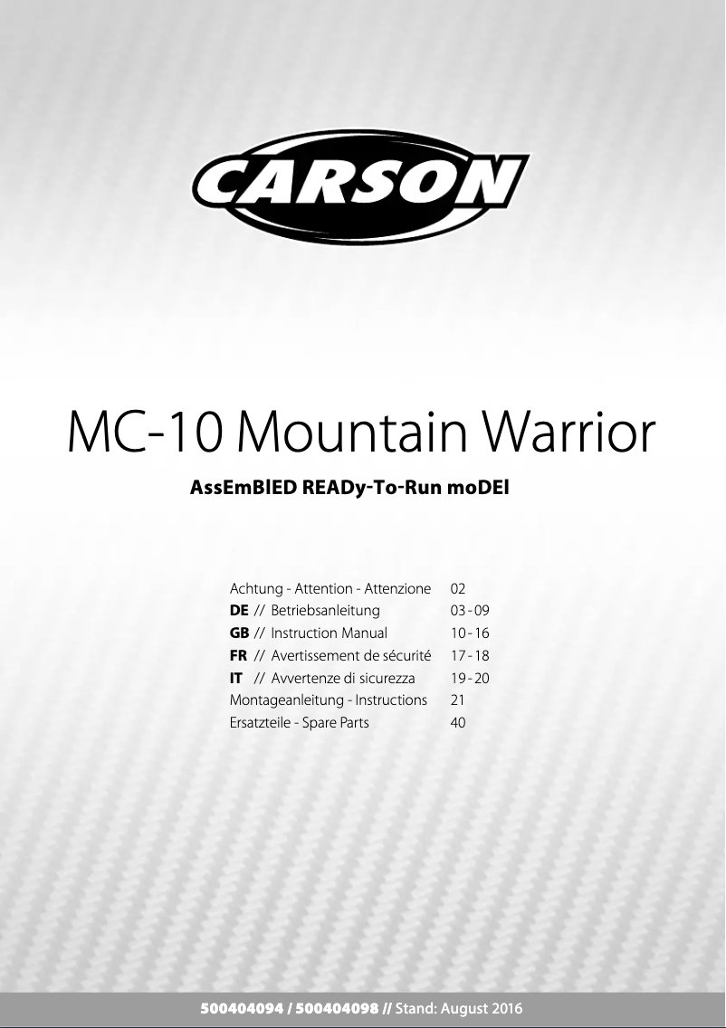 Image de la première page du manuel de l'appareil MC-10 Mountain Warrior