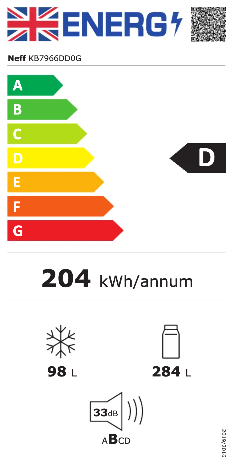 Page 1 de la notice Label énergétique Neff KB7966DD0G