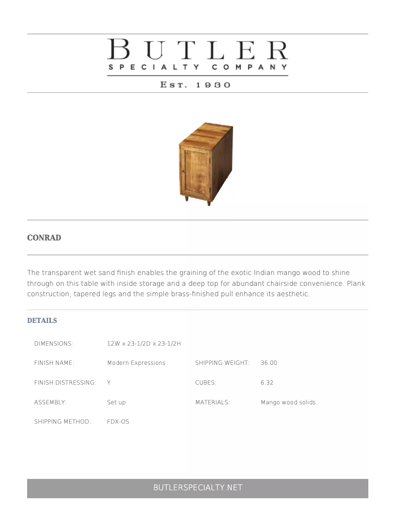 Page 1 de la notice Manuel utilisateur Butler Conrad Modern Expressions Light Brown Side Table