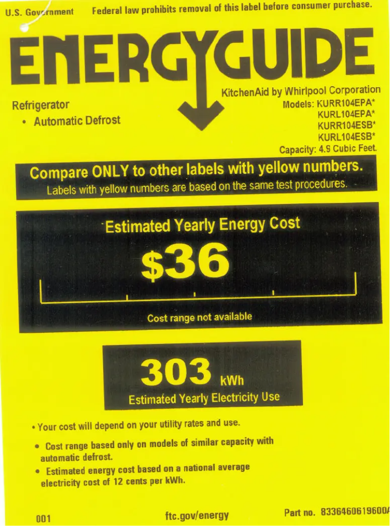 Page n°1 - Label énergétique KitchenAid KURL104ESB