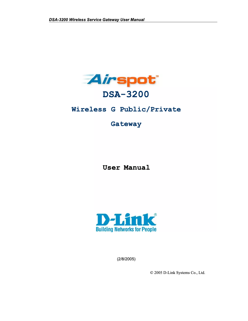 Page n°1 - Manuel utilisateur D-Link DSA-3200