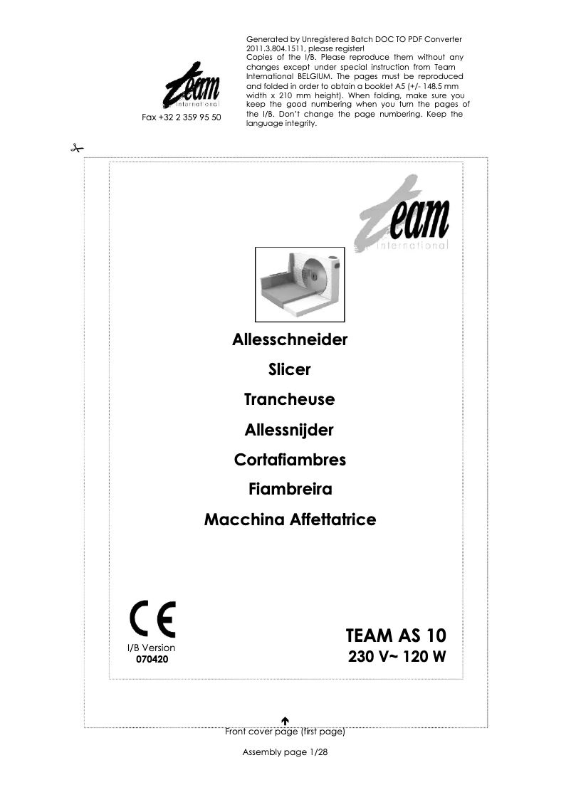 Page n°1 - Manuel utilisateur Team AS 10