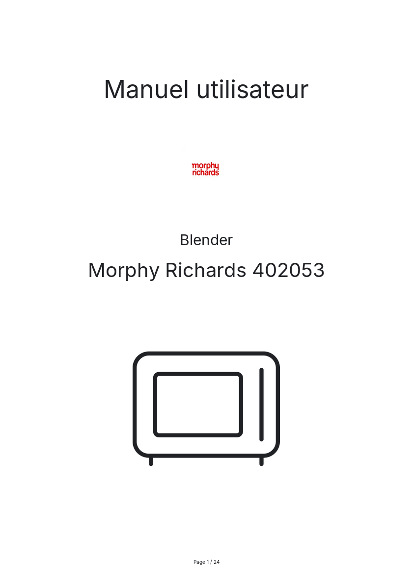 Page n°1 - Manuel utilisateur Morphy Richards 402053