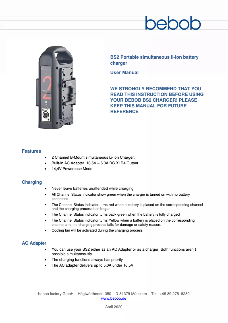 Page 1 de la notice Manuel utilisateur Bebob BS2