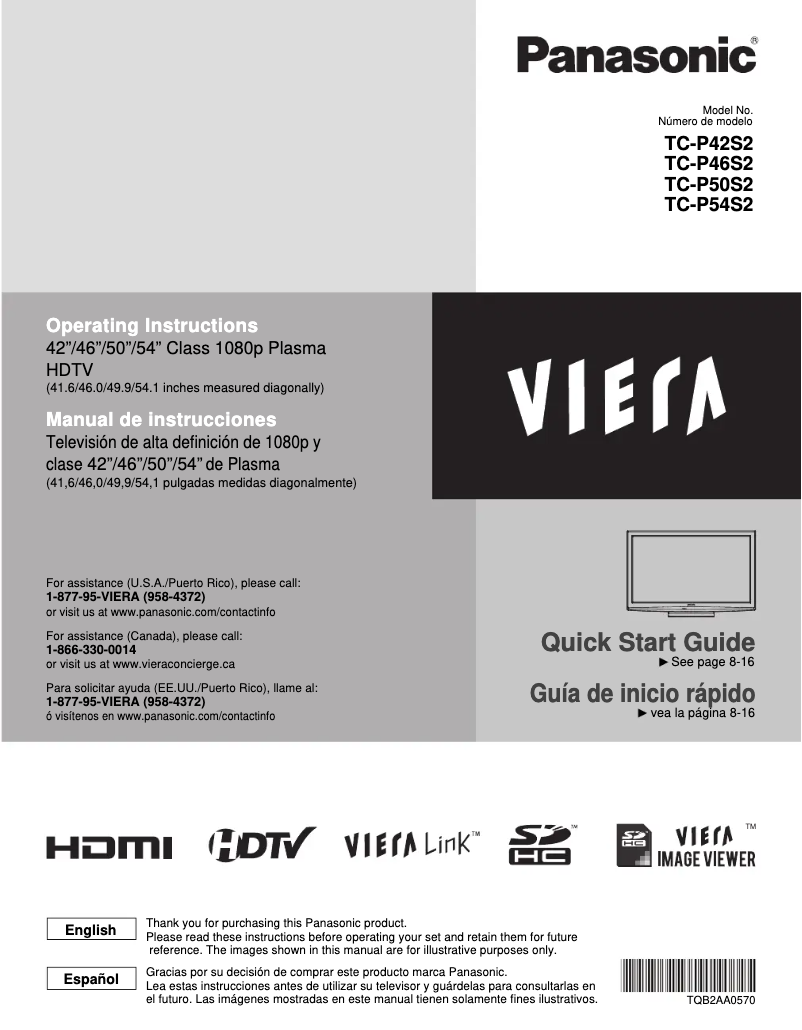 Page 1 de la notice Manuel utilisateur Panasonic Viera TC-P65S2