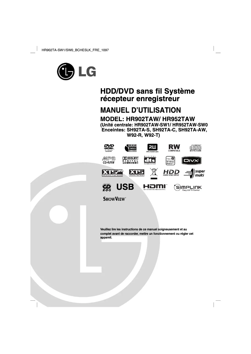 Page 1 de la notice Manuel utilisateur LG HR902TA