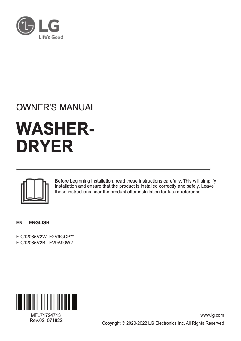 Page 1 de la notice Manuel utilisateur LG FV9A90W2