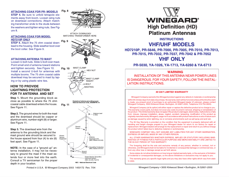 Page 1 de la notice Manuel utilisateur Winegard HD-6010