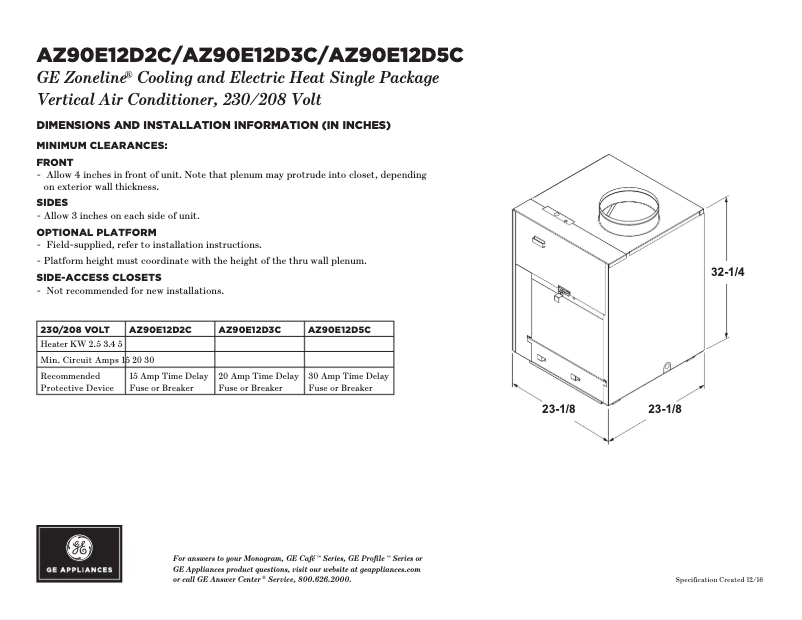 Page n°1 - Fiche technique GE AZ90E12D2C