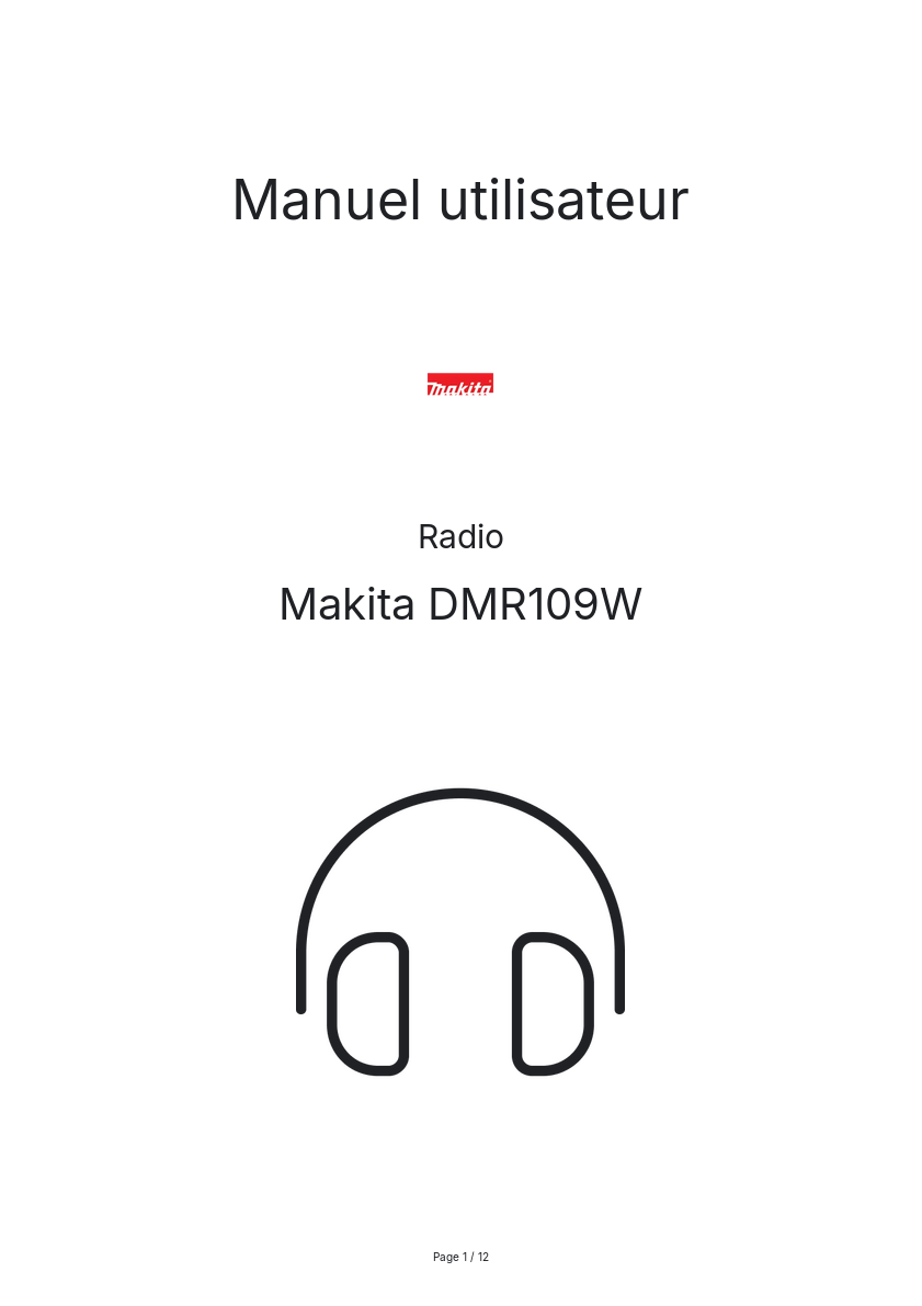 Page n°1 - Manuel utilisateur Makita DMR109W