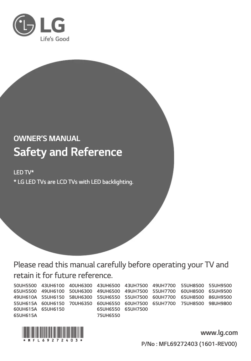 Page 1 de la notice Manuel utilisateur LG 65UH7700
