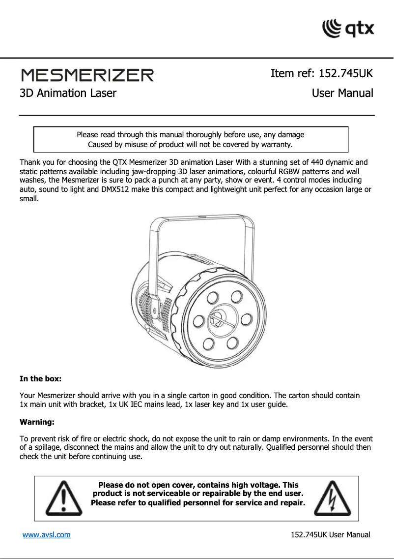 Page 1 de la notice Manuel utilisateur Qtx Mesmerizer