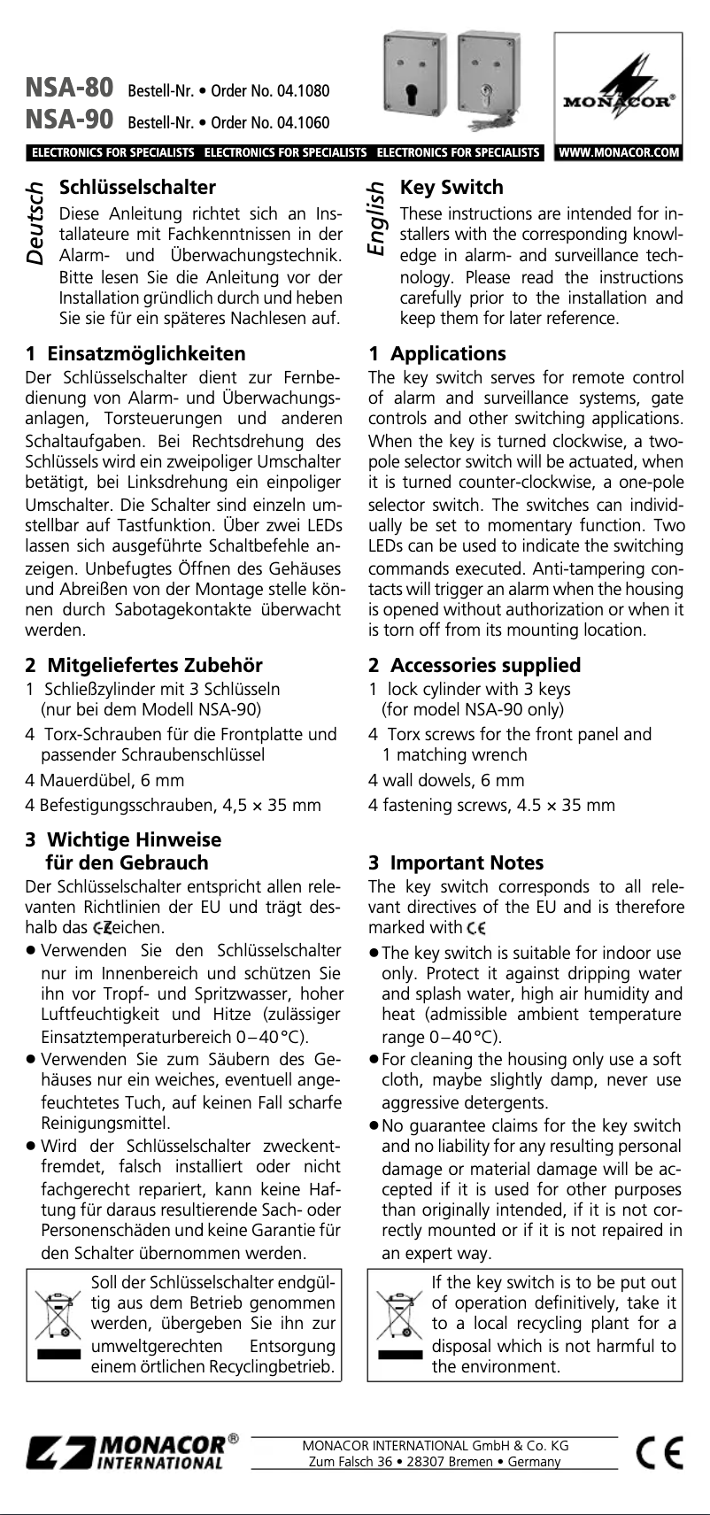 Page 1 de la notice Manuel utilisateur Monacor NSA-90