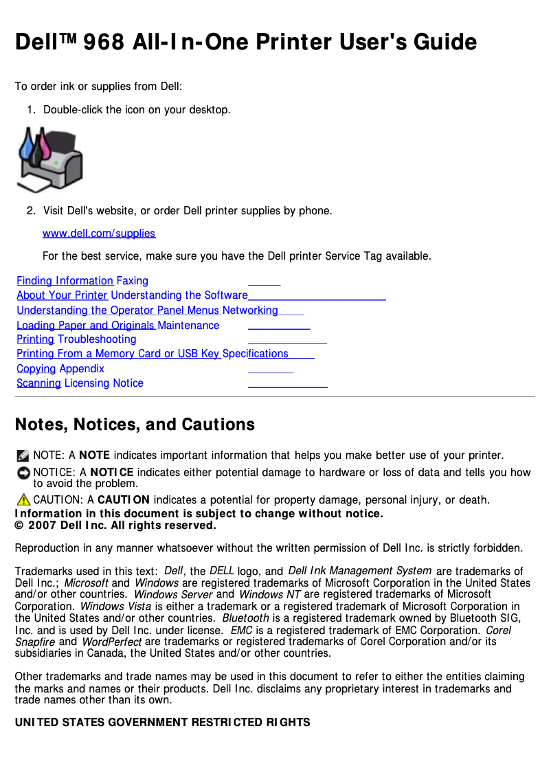 Page 1 de la notice Manuel utilisateur Dell Dell 968