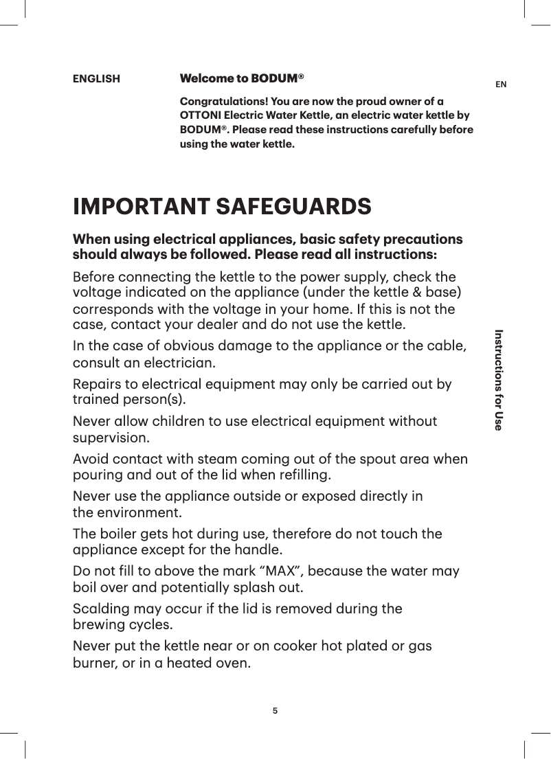 Page 1 de la notice Manuel utilisateur Bodum Ottoni