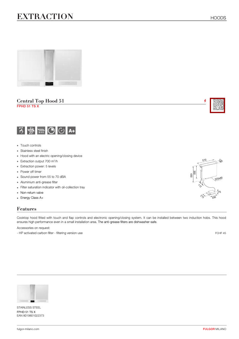 Página 1 del manual Ficha técnica Fulgor Milano FPHD 51 TS X