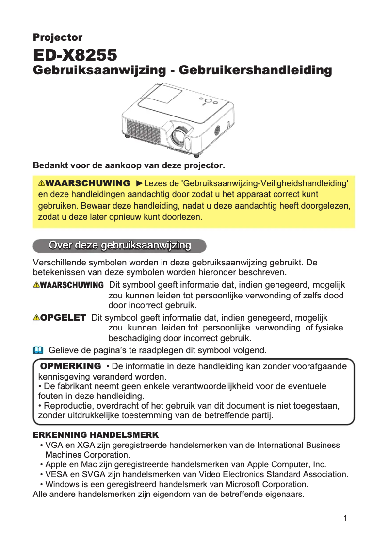 Image de la première page du manuel de l'appareil ED-X8255F
