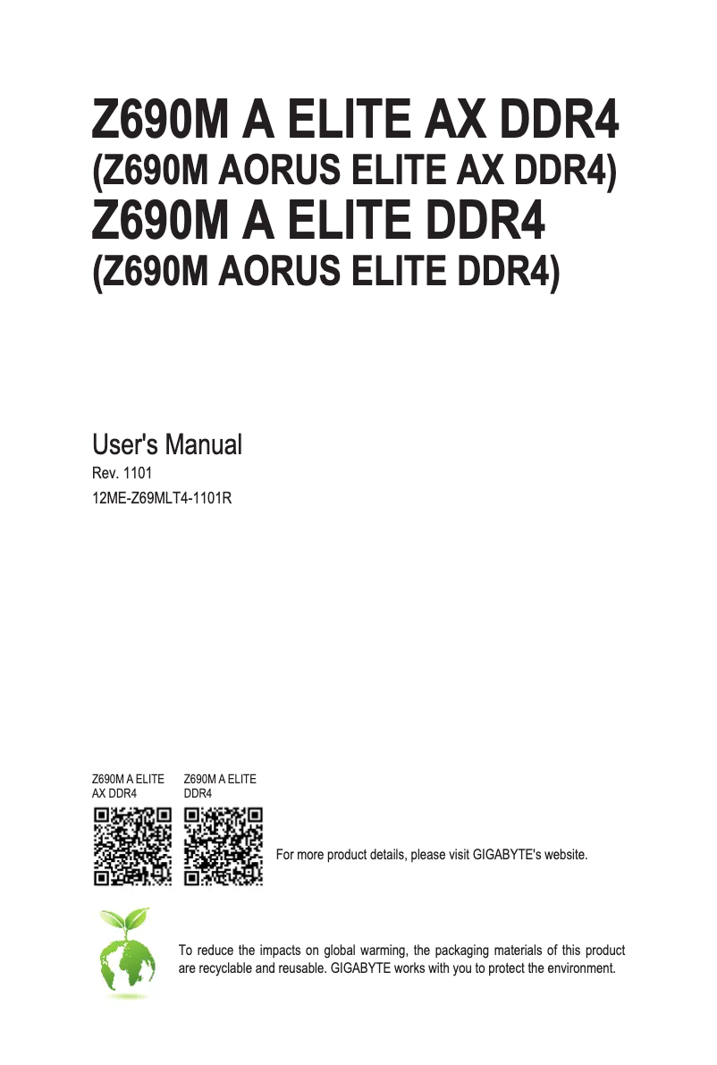 Page 1 de la notice Manuel utilisateur Gigabyte Z690M Aorus Elite DDR4