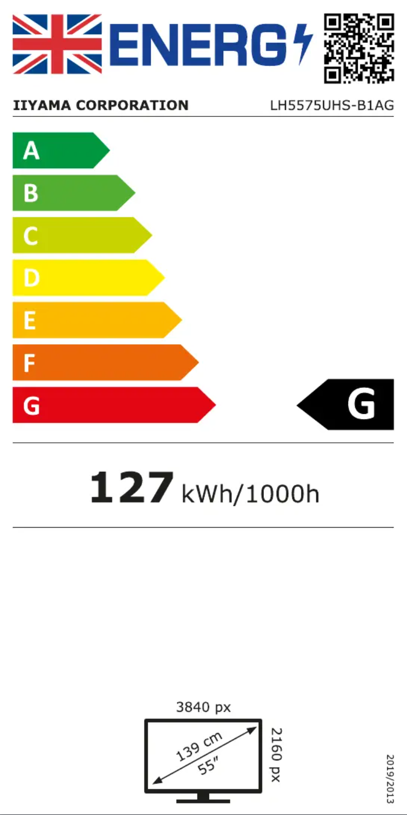Page 1 de la notice Label énergétique Iiyama ProLite LH6575UHS