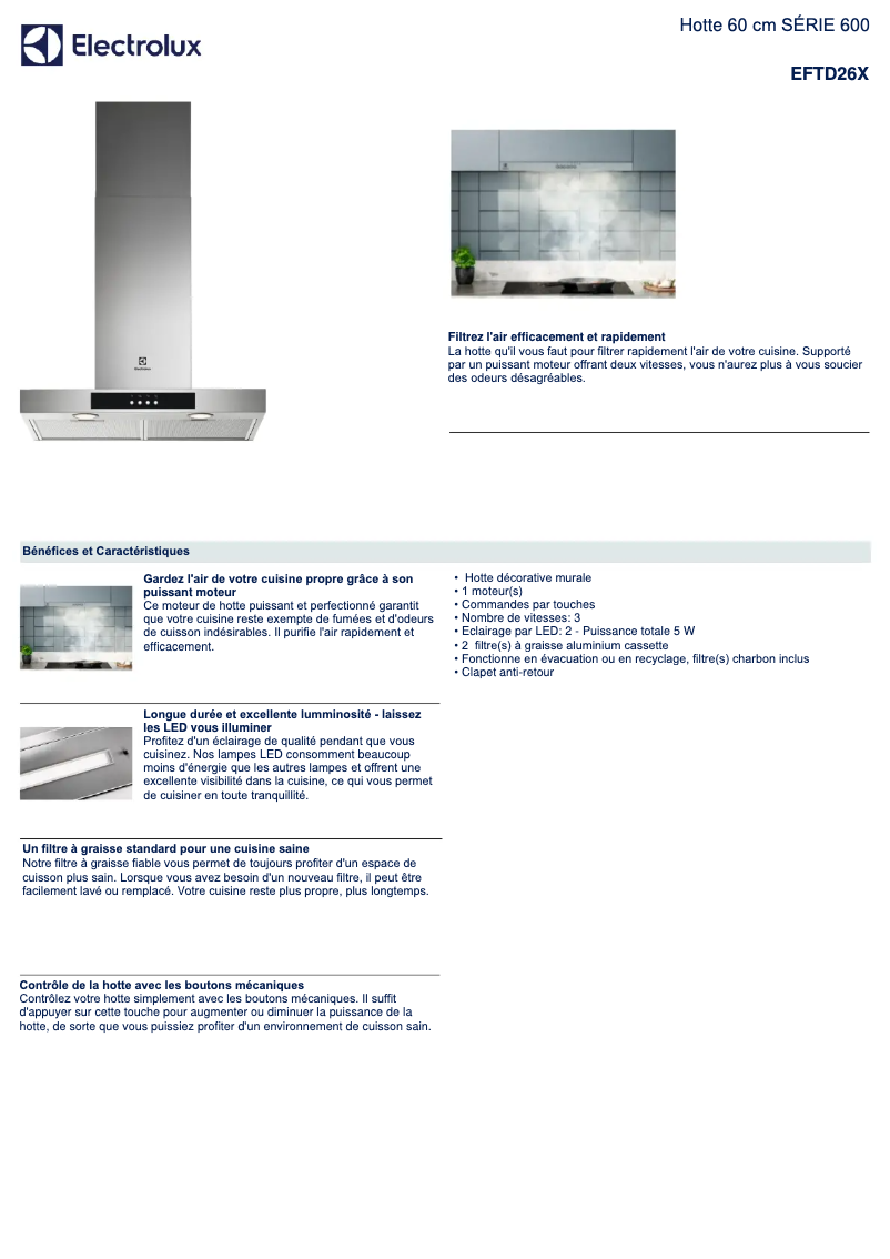 Page n°1 - Fiche technique Electrolux EFTD26X