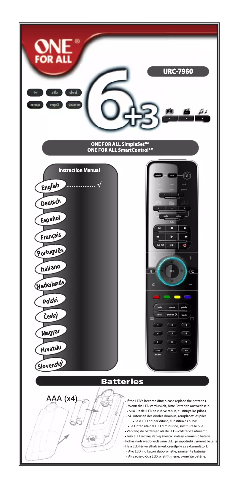 Page 1 de la notice Manuel utilisateur One for all SmartControl