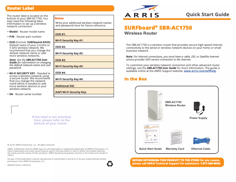 Page n°1 - Guide de démarrage rapide Arris SURFboard SBR-AC1750
