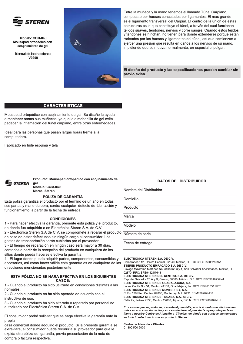 Página 1 del manual Manual de usuario Steren COM-040