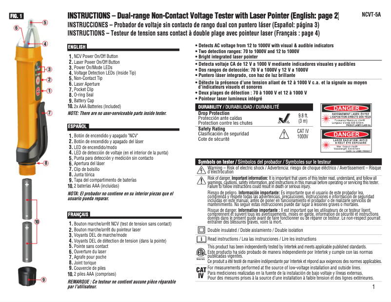 Page n°1 - Manuel utilisateur Klein Tools NCVT-5A
