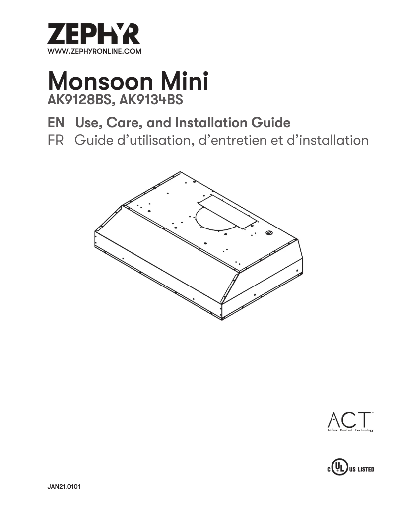 Page 1 de la notice Guide d'installation Zephyr Monsoon Mini AK9134BS