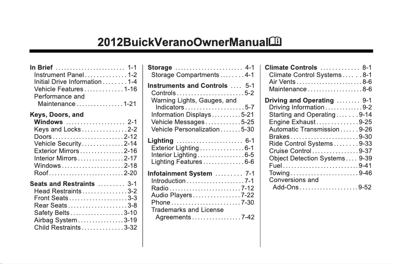 Page 1 de la notice Manuel utilisateur Buick Verano (2012)
