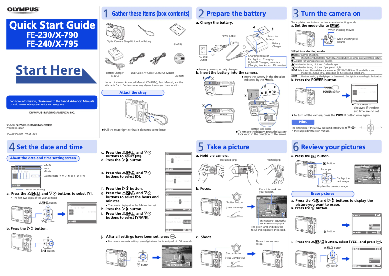Page n°1 - Guide de démarrage rapide Olympus X-790