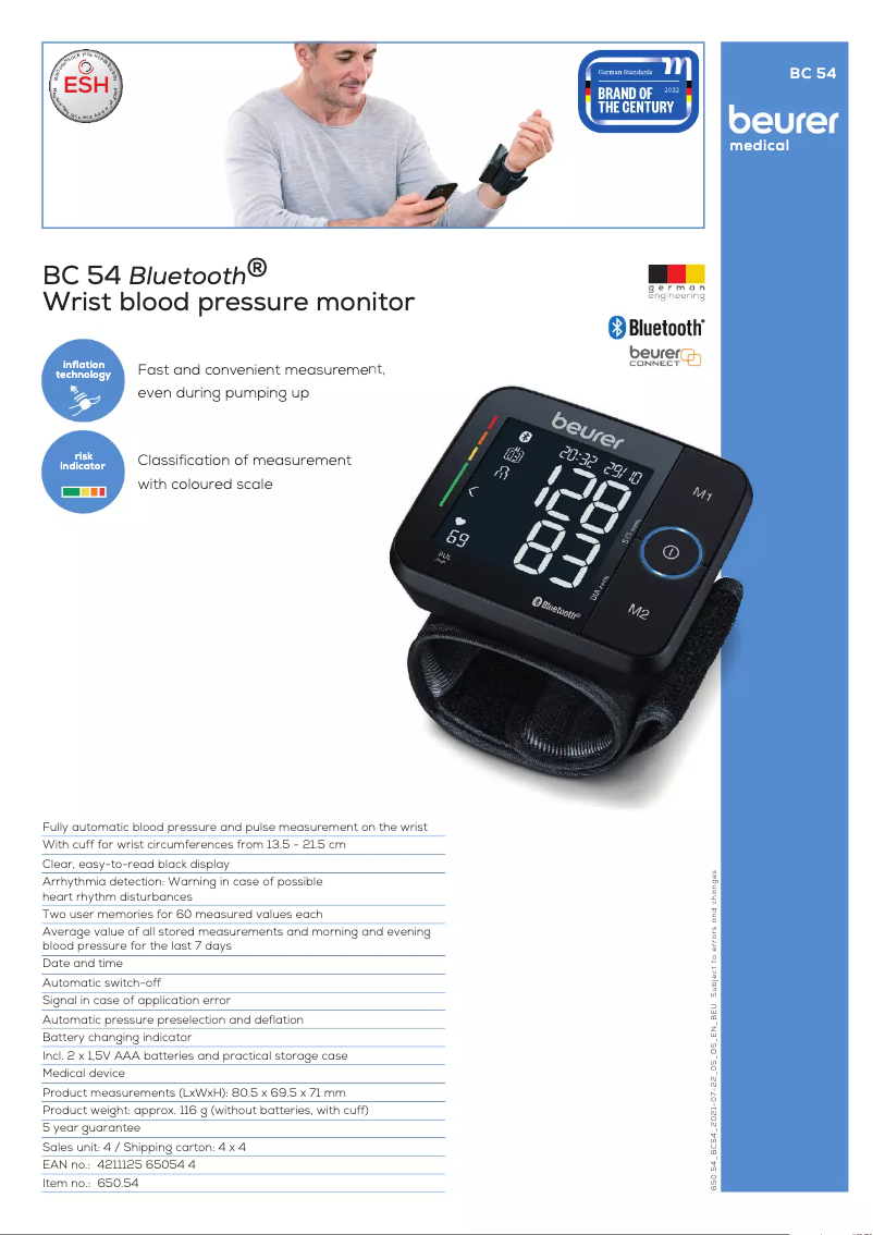 Page 1 de la notice Fiche technique Beurer BC 54