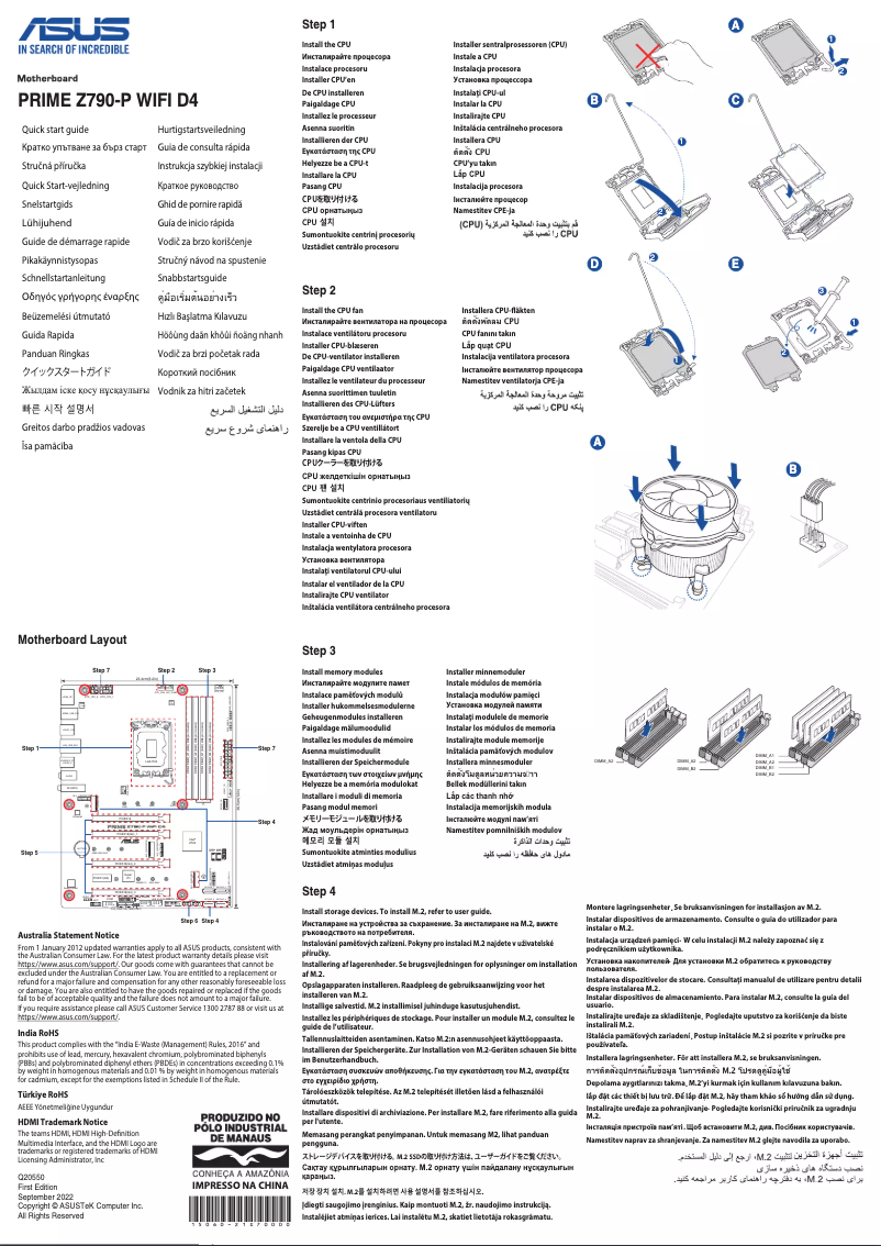 Page 1 de la notice Guide de démarrage rapide Asus PRIME Z790-P WIFI D4-CSM