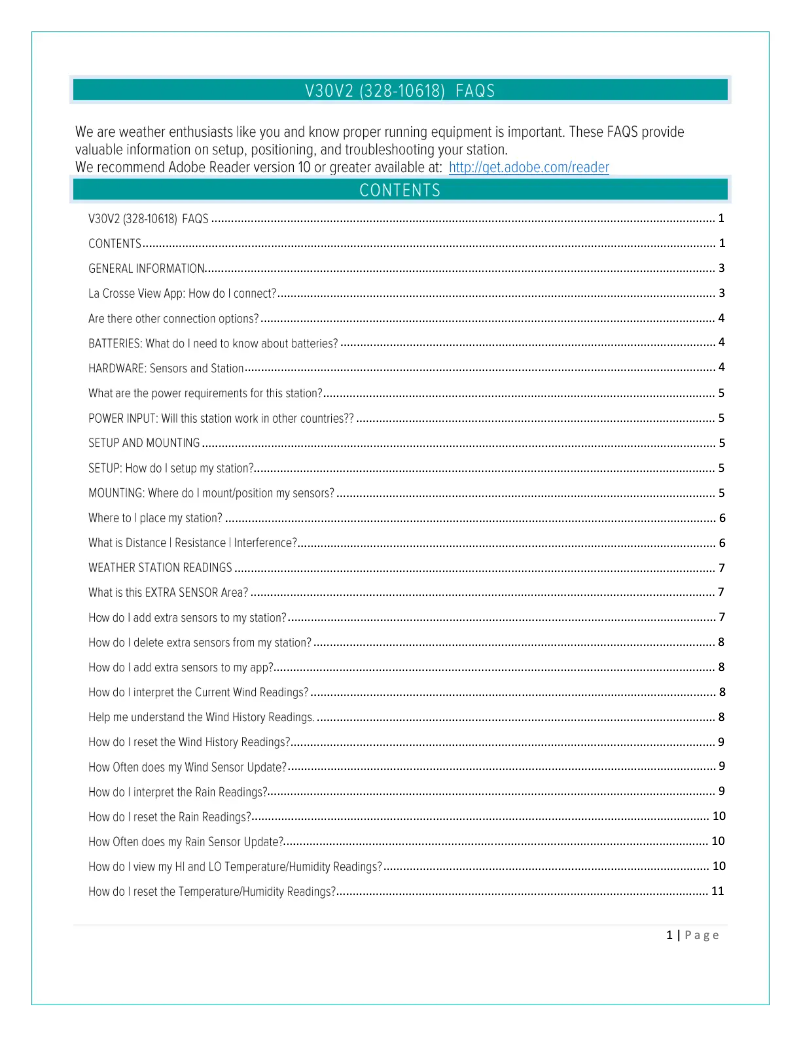 Page n°1 - FAQ La Crosse Technology 328-10618V3