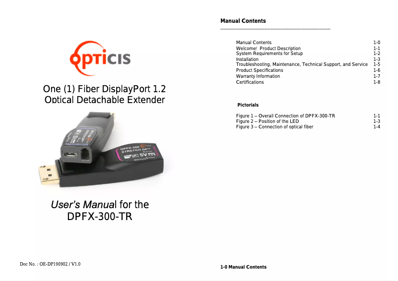 Page 1 de la notice Manuel utilisateur Opticis DPFX-300-TR