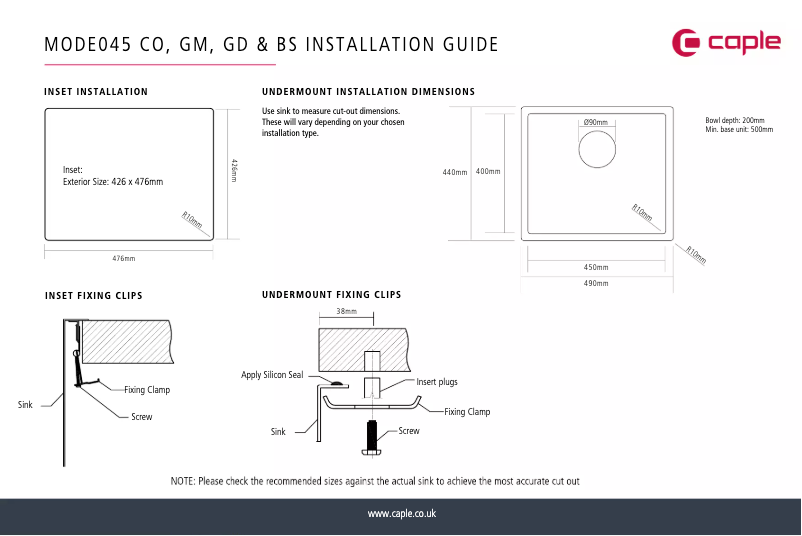 Page n°1 - Guide d'installation Caple MODE045