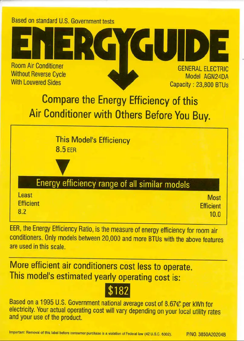 Page n°1 - Label énergétique GE Quiet-Aire AGN24DA