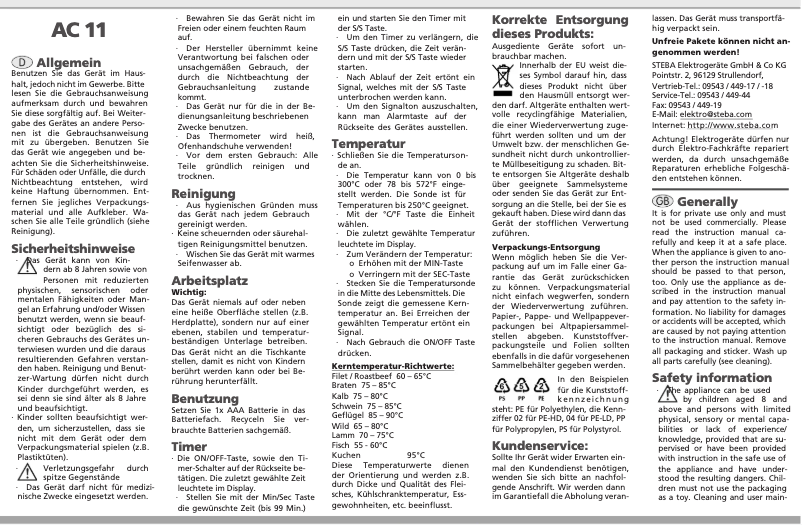 Page 1 de la notice Manuel utilisateur Steba AC 11