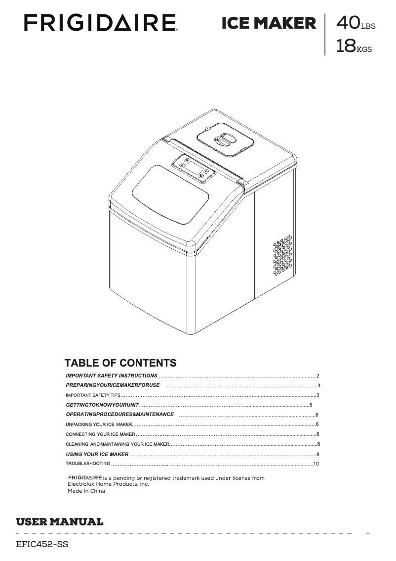 Page 1 de la notice Manuel utilisateur Frigidaire EFIC452-SS
