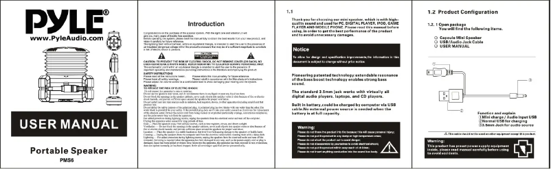 Page n°1 - Manuel utilisateur Pyle PMS6W