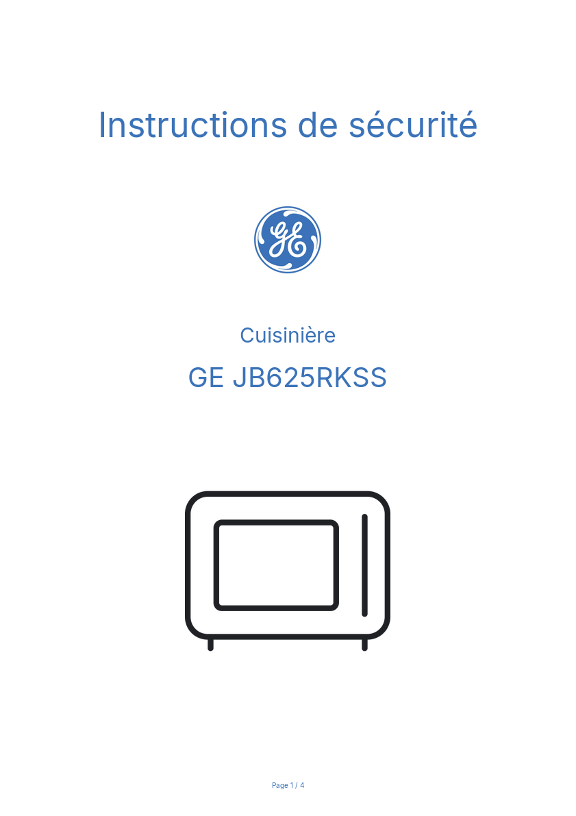 Page n°1 - Instructions de sécurité GE JB625RKSS