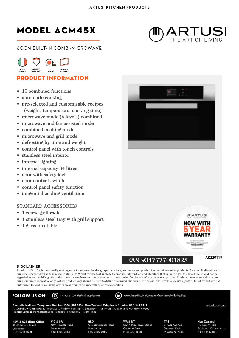 Page 1 de la notice Fiche technique Artusi ACM45X