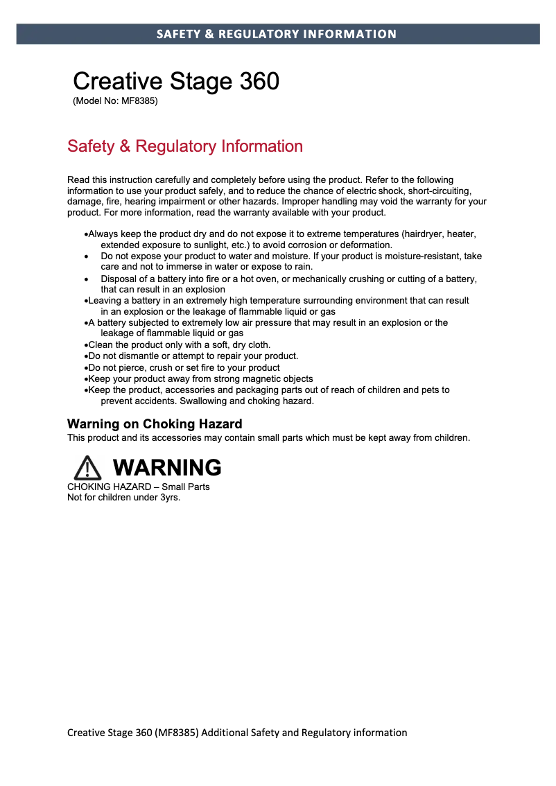 Página 1 del manual Instrucciones de seguridad Creative Stage 360