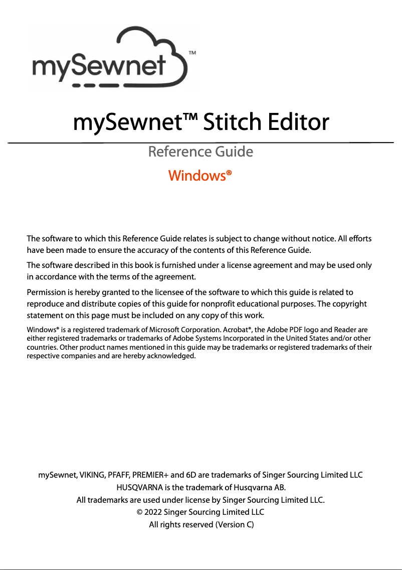 Page n°1 - Manuel utilisateur mySewnet Stitch Editor