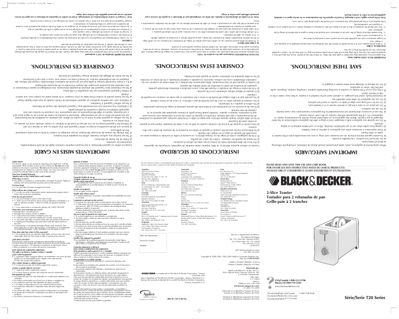 Page 1 de la notice Manuel utilisateur Black & Decker T20