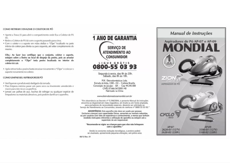 Image de la première page du manuel de l'appareil Cyclo 1600 AP-09